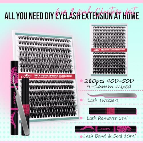 FADVAN Volume Lash Clusters Kit 280pcs DIY Eyelash Extension Set
