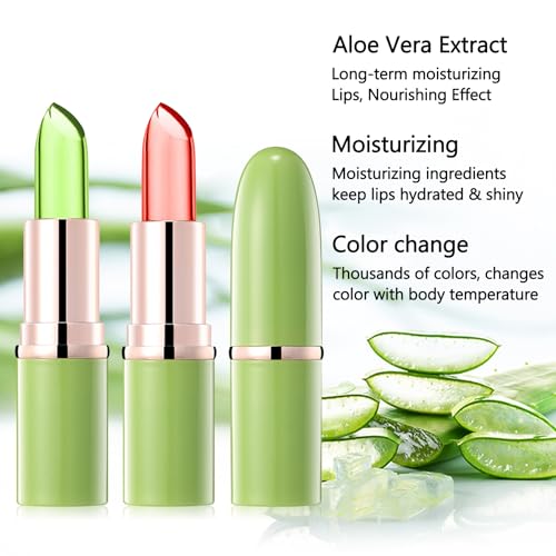 3PCS Aloe Vera Color Changing Lipstick,Crystal Jelly Tinted Lip Balm,Magic Color Change Lipgloss Set,Hydrating Lip Balm,Long-lasting Waterproofing Lipstick for Makeup