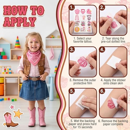 96 PCS Cowgirl Western Temporary Tattoos for Kids Party