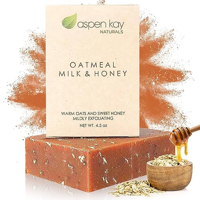 Aspen Kay Naturals Goats Milk, Honey & Oatmeal Soap Bar ? with Organic Raw Honey, Goats Milk, Rolled Oats & Shea Butter - Exfoliating Soap ? For All Skin Types - Handmade in Florida. 4.5 oz Bar