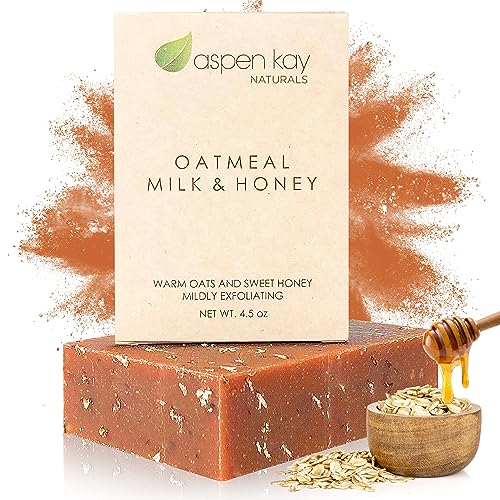 Aspen Kay Naturals Handmade Oatmeal Soap Bar for Face & Body – Made with Organic Raw Honey, Goats Milk, Organic Shea Butter - Exfoliating Soap – For All Skin Types - Made in the USA 4.5 oz