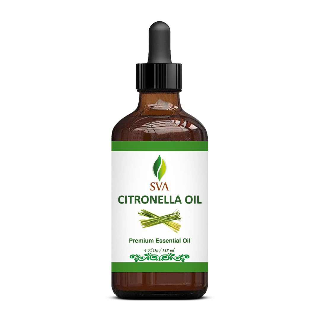 SVA Citronella Essential Oil 4oz (118ml) Premium Essential Oil with Dropper for Diffuser, Aromatherapy, Hair Care, Candle Making & Skin Care