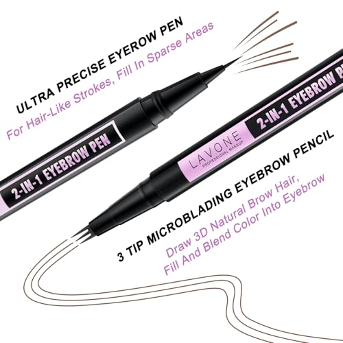 LAVONE 2-in-1 Waterproof Eyebrow Pencil - Microblading Pen Soft Brown