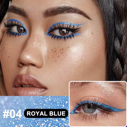 Royal Blue Glitter Liquid Eyeliner Pen - Waterproof Metallic Shimmer
