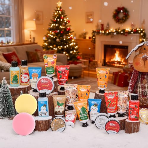 BODY & EARTH # LOVE Advent Calendar 2025 Womens Christams Gifts, Advent Beauty Calendar for Teen Girls 24 Days Countdown Calendar Hand Cream Gifts Spa Bath Sets with Body Lotion, Santa Keychain, Red