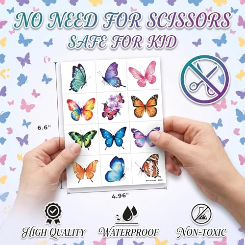 96 PCS Butterfly Flower Temporary Tattoos for Kids