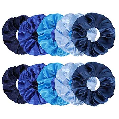 Whaline 10Pcs Blue Satin Fabric Hair Ties Bulk Ponytail Holders Scrunchies Elastic Hair Bands for Women Girls Teens Party Gift Favors