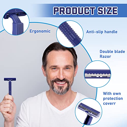 Chumia Twin Blade Razors for Men Stainless Steel Disposable Razors Men Bulk Plastic Shavers Multipurpose Portable Manual Disposable Shavers for Bathing Hotel Travel (50 Pieces)