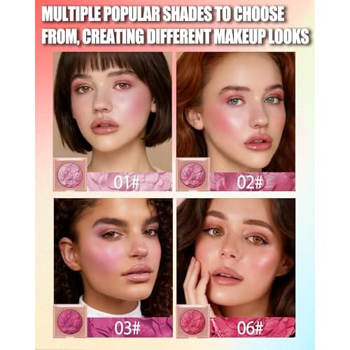 Baked Powder Blush, Lightweight Shimmery Highlight Blusher for Cheeks, Silky Smooth and Blendable Powder Blush Palette, Long-lasting All-Day Face Enhancing Makeup Color, Makeup Gift for Women Girls-01