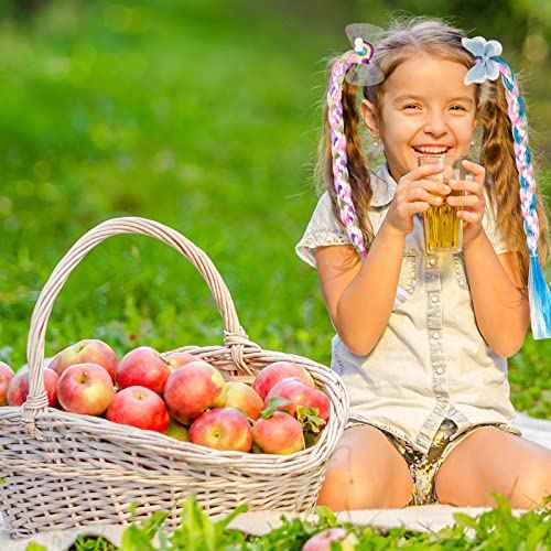 6 Pcs Rainbow Color Braids Hair Extensions - Ponytails & Bows with Rubber Bands - Glitter Braided Wig - Cosplay Hair Accessories for Girls & Women