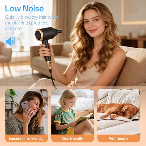 VAGARY Ionic Blow Dryer with Concentrator (Champagne) – Frizz-Free Smooth Hair