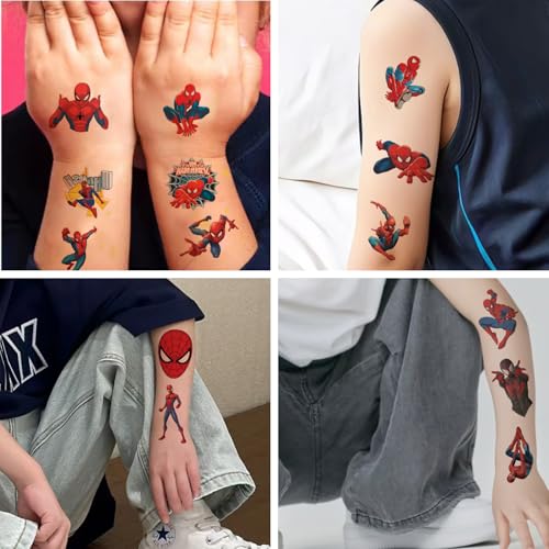 100pcs Spider- Man Temporary Tattoos for kids,Birthday Party Supplies Favors Decorations Cute Fake Tattoos Stickers Spider - Man Party Decorations