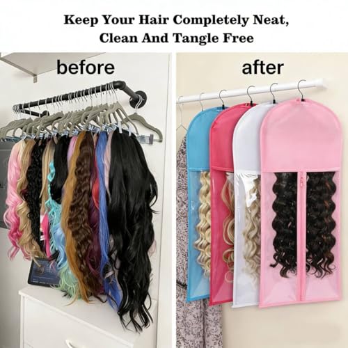 Builson 6pcs Anti-Static Wig Storage Bags & Stands - Travel Case