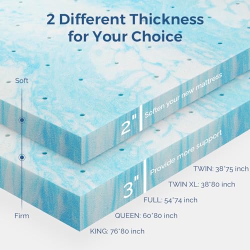 Mattress Topper Twin, 3 Inch Gel Memory Foam Bed Topper for Twin Size Bed, CertiPUR-US Certified, Blue