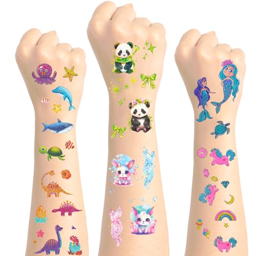Glitter Temporary Tattoos for Kids - Waterproof Mixed Designs