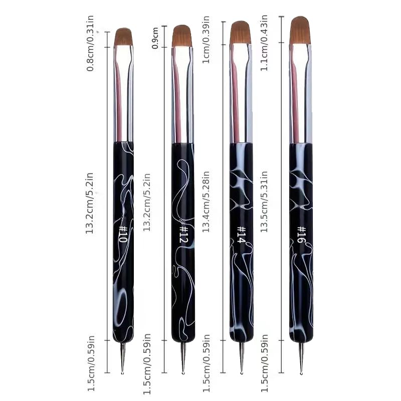 4-Piece Double-Ended Nail Art Brush Set for Gel Polish & Acrylic