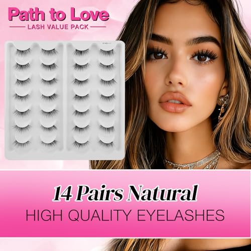14 Pairs Natural Wispy False Eyelashes - Waterproof Mink Lashes