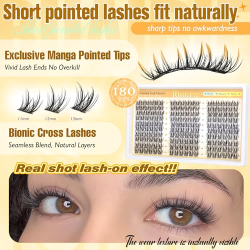 Manga Lash Clusters Wispy Eyelash Clusters Natural 180pcs Individual Lashes Spiky Lashes Clusters C Curly Cluster Eyelash Extensions 11-13mm DIY at Home Eyelashes Clusters by Ruairie