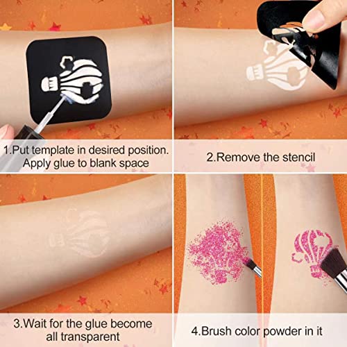 Temporary Glitter Tattoos Kit - 24 Colors, 187 Stencils