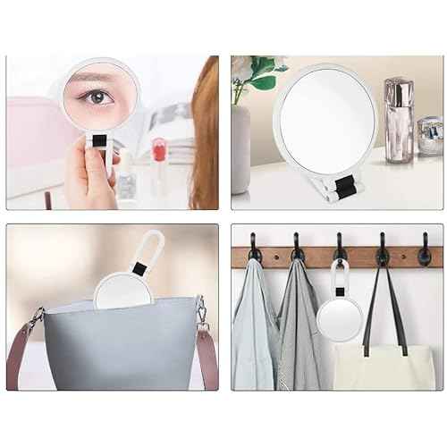 1X 5X Handheld Mirror with Handle for Travel£¬ Magnifying Mirror, Magnification, Rotation Adjustable Handle, Double Sided Folding, Mirror for Women for Eyes Makeup Travel Shaving (White)