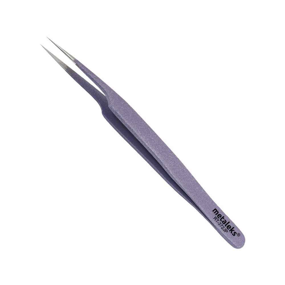 Metaleks Tweezers for Eyelash Extension - Straight and Curved Pointed Tweezers - Professional Stainless Steel Precision Tweezers set - 2 Pcs - With Pouch In Purple Powder Coating