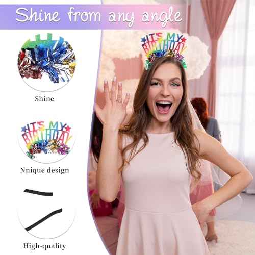 Birthday Girl Headband with Rainbow Bling, Birthday Crown for Women Girls, 21cm x 13cm, Hand Wash Only