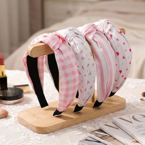 Knotted Headbands for Women, Pink Non-Slip Hair Bands 4-Pack