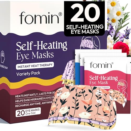 Fomin Self Heating Eye Mask- 20 Pack - Variety Pack Heated Eye Mask Warm Compress for Eyes, Disposable Self Heating Steam Mask for Home, Sleep, Spa, Travel Essentials & Relaxation Gifts for Women