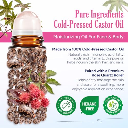 Organic Castor Oil Roller Ball – Rose Quartz, 2 oz