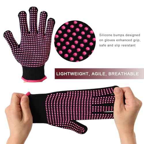 YANTAISIYU ?2-Pack Heat-Resistant Gloves with Silicone Bumps Heat Blocking Gloves for Curling Hair Styling