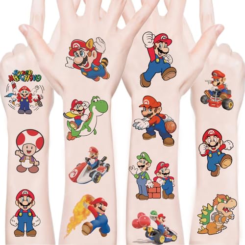 100 Sheets Mario Temporary Tattoos Party Favors