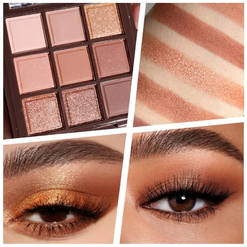 9 Colors Neutral Brown Glitter Eyeshadow Palette ? Matte & Shimmer High Pigment Long-Lasting Blendable Bronze Gold Nude Eye Shadow for Soft Glam, Smokey Eyes, Daily Makeup & Mature Lids