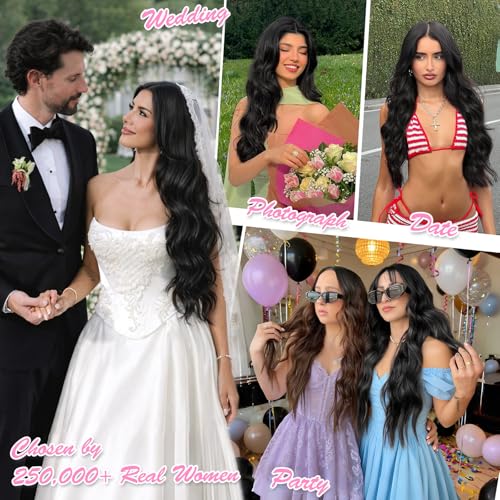 ALXNAN Clip-In Wavy Hair Extensions 20 Inch 4pc Set Black