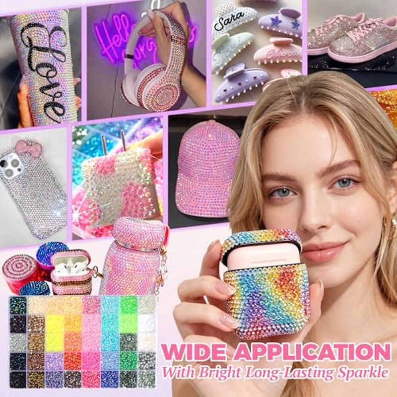 48000 Resin Rhinestones 3mm 36 Colors Bedazzler Kit with Glue