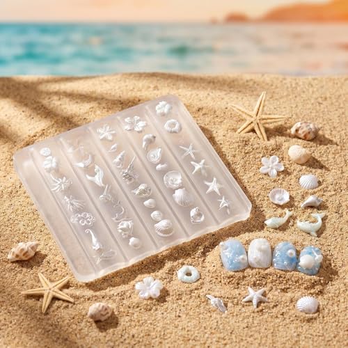 Ocean-Themed Silicone Nail Molds Set - 2pcs Mermaid & Seashell
