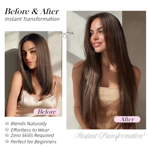 Dark Brown Clip-In Hair Extensions 26 Inch Synthetic 5Pcs