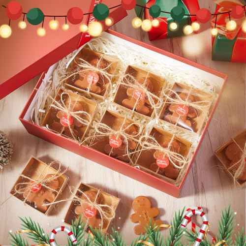 Maxcheck 50 Sets Christmas Bar Soap Gift Set Christmas Handmade Soaps Tree Socks Gingerbread Snowflakes Body Soaps with Exquisite Box Christmas Stocking Stuffers Gifts for Guests (Gingerbread)