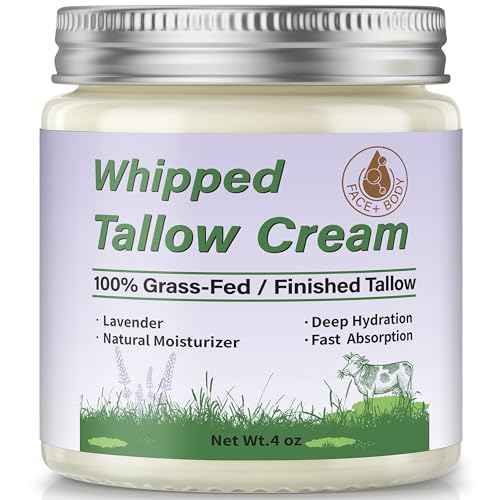 Beef Tallow for Skin, Organic Tallow Face Moisturizer, Whipped Grass Fed Beef Tallow Balm Cream for Skin Care Face Body, Deep Hydrate and Nourish Dry Skin, Lavender - 4 oz