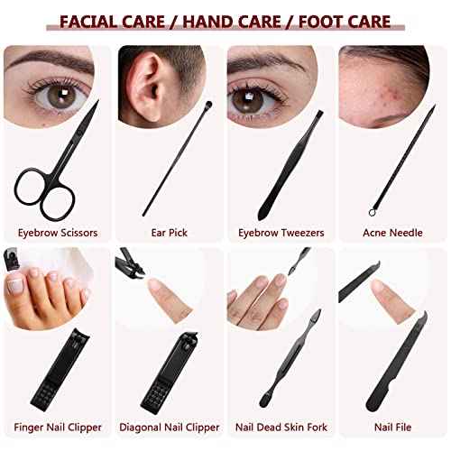 Hanaive 6 Set Manicure Set 48Pcs Nail Clippers Pedicure Kit 8 in 1 Stainless Steel Grooming Kit Professional Nail Care Tools with Luxurious Travel Case for Men Women Gift(Black, Red)