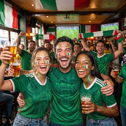 Mexico Soccer Fan Glitter Stick with 3 Mini Tattoos - Red, White, Green
