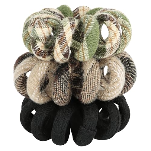 L. Erickson Spiral Hair Ties, 3 Pack Coil Ponytail Holders, Neutral Multi Color, Damgage Free, Metal Free