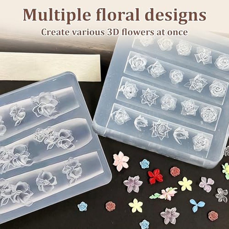 3D Flower Nail Art Silicone Molds - 3pc Reusable Set