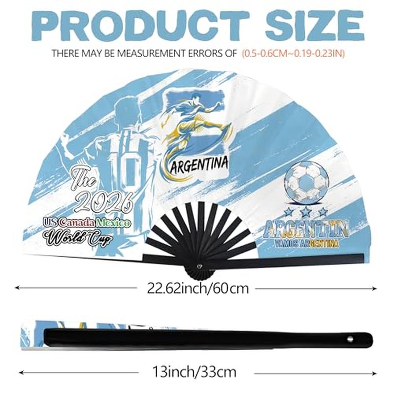 2026 World Soccer Cup Folding Fan - Argentina Design, Game Day Essential