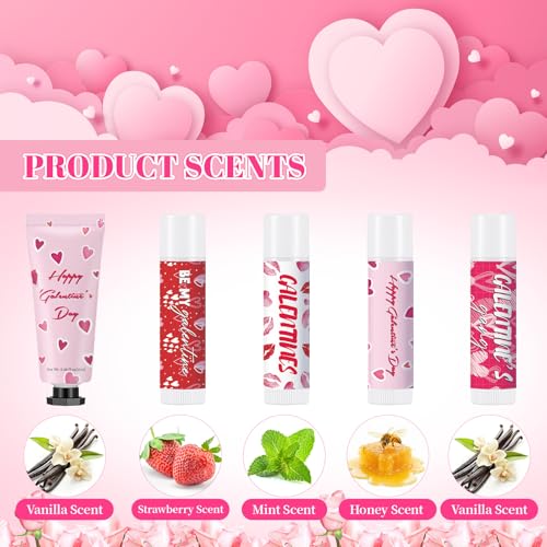 Loopeer 24 Set Galentine's Day Hand Cream and Lip Balm Gifts Bulk with Greeting Card and Bags Pink Valentines Day Gift Ideas Galentines Party Favors Stuffers for Women Friends Ladies