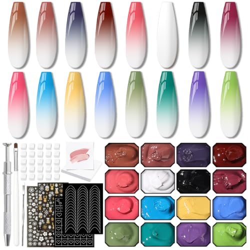 Karroy 16-Color Solid Ombre Gel Polish Palette & Sponge Nail Art Kit