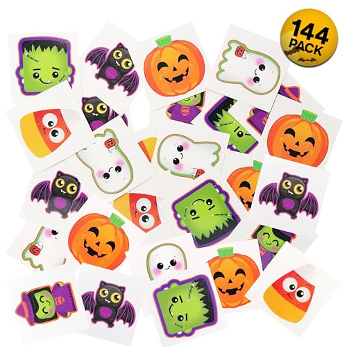 144 Halloween Temporary Tattoos for Kids, 6 Designs
