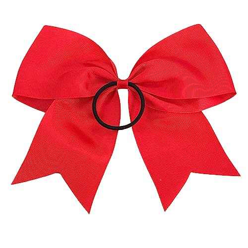 24Pcs 8" Large Cheer Hair Bows for Girls Ponytail Holder Grosgrain Ribbon Cheerleading Bows Elastic Hair Tie Bands for Girls Teens Softball Cheerleader Sports (Red)