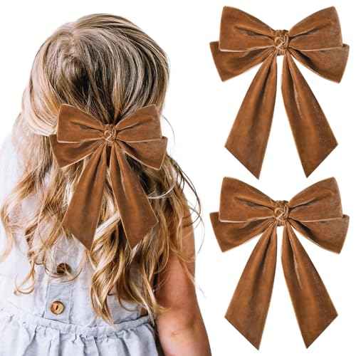 2PCS Velvet Hair Bow Brown Bow Hair Ribbon Clips for women Girls Fall Alligator Hair Clips Hair Accessories Toddlers Kids Teens