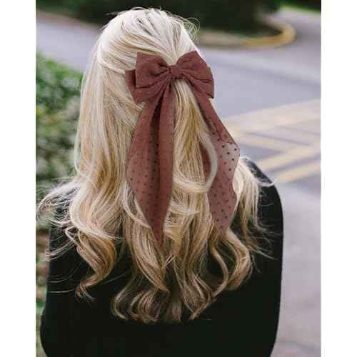 Tobeffect Hair Bow for Women Clips Bulk, Big Ribbon Bows with Long Tail, Oversized Bow Hair Accessories 8PCS