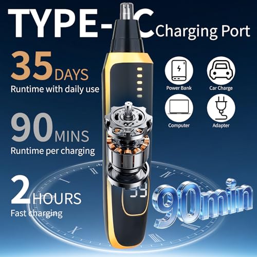 Nose and Ear Hair Trimmer for Women Men,2 in 1 LED Display Eyebrow Hair Trimmer with USB Rechargeable,2026 Portble Waterproof Facial Hair Removal with Dual-Edge Blades for Travel (Black)